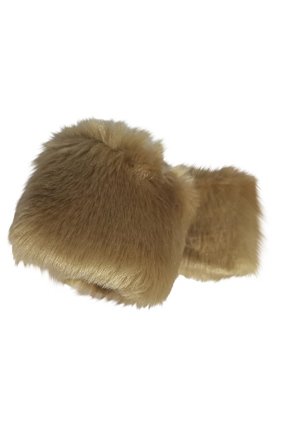 Faux Fur Rabbit Fur Thick Fluffy Light Brown Thermal Warm Arm Cuff Wrist Gloves - Hand & Arm Warmers For Cold Weather Indoor Outdoor - Winter Daily Use Travel Shopping Cold Days