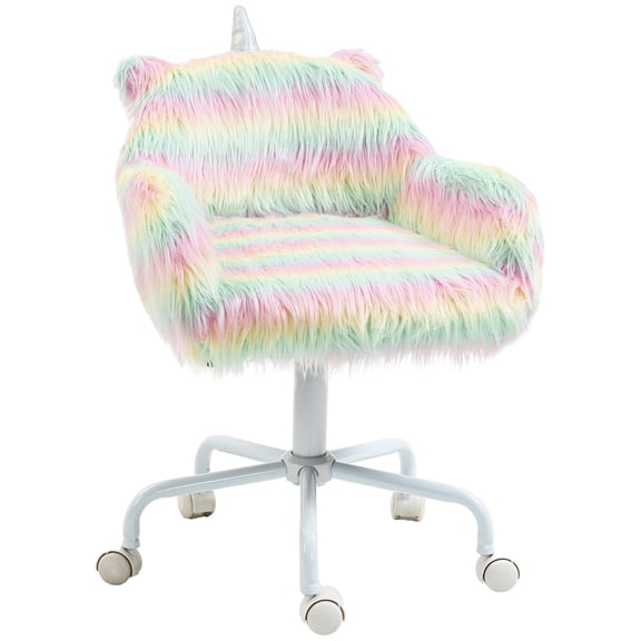 Faux Fur Rainbow Unicorn Chair / Adjustable Seat for Comfortable Gaming