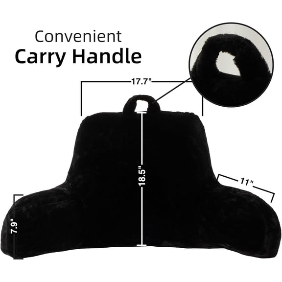 Faux Fur Reading Pillow Bed Wedge Large Adult Children Backrest with Arms Back Support for Sitting Up in Bed/Couch for Bedrest,Black,Large