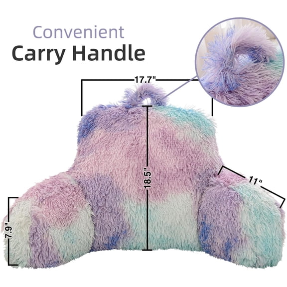 Faux Fur Reading Pillow Bed Wedge Large Adult Children Backrest with Arms Back Support for Sitting Up in Bed/Couch for Bedrest,BluePurple,More Large