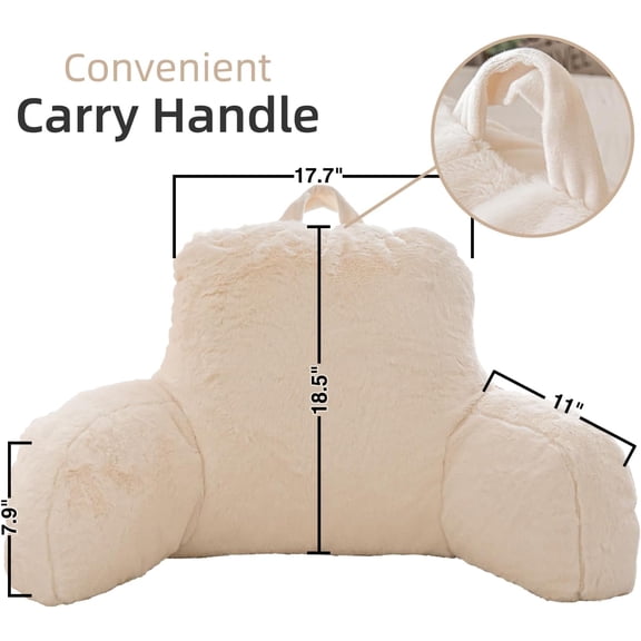 Faux Fur Reading Pillow Bed Wedge - Large, Ivory