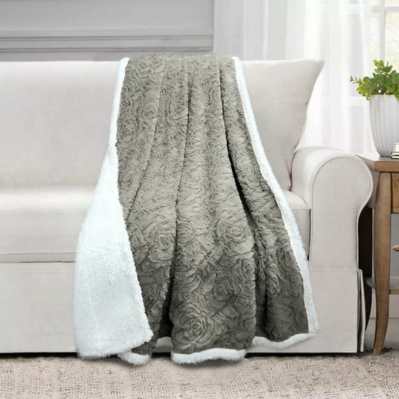 Faux Fur Reversible Sherpa Throw Grey 50x60