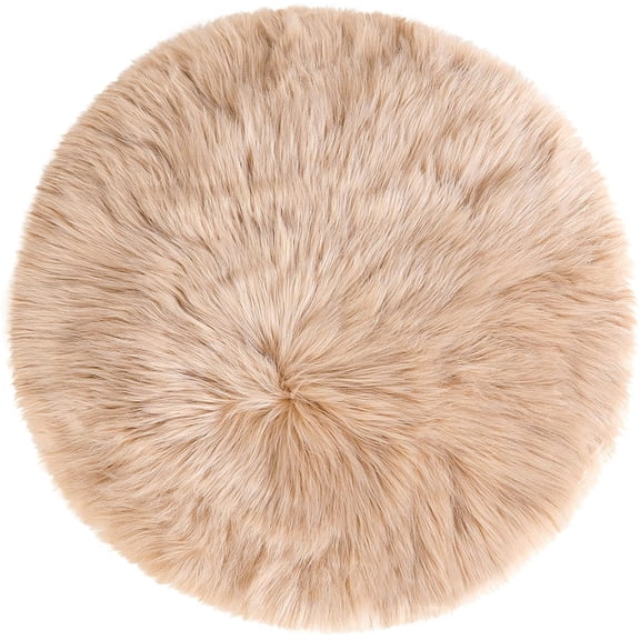 Faux Fur Round Rug,Fluffy Area Mat,Fluff Rugs for Bedroom Floor Sofa Living Room 2 x 2 Feet Khaki