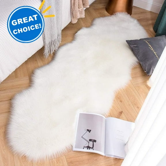 Faux Fur Rug, Fluffy Shaggy Area Rug Ultra Soft 2 x 6 Feet Sheepskin Fur Rug, White Fuzzy Rug Machine Washable Shag Rug, Decor Throw Rugs for Bedroom, Room, Living Room,White