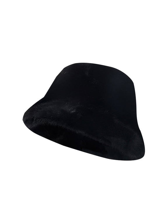 Faux Fur Russian Hat Fur Warm Bucket Hat for Women Warm Russian Style Hat Thick Fisherman Cap Fashion Oversized Soft Plush Y2k Russian Style Hat Black A