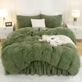 thumbnail image 1 of Faux Fur Sage Green Comforter Set Full Size, 3 Pieces Fluffy Fuzzy Plush Bedding Comforter Set (1 Shaggy Velvet Comforter & 2 Pillowcases), Soft Puffy Comfy Down Comforter Bedding Set, 1 of 16