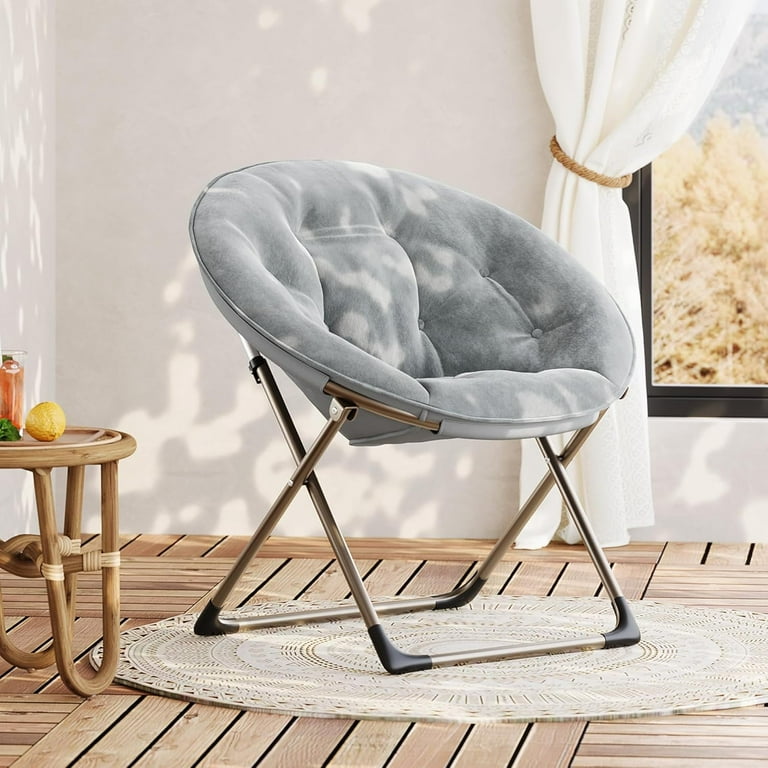 Faux Fur Saucer Chair Oversized Foldable Moon Chair for Adults