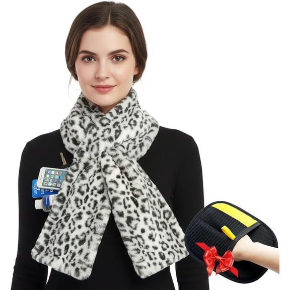 Faux Fur Scarf With Hidden Zipper Pocket,Faux Fur Pull Through Scarf With Zipper Pocket