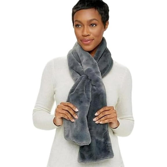 Faux Fur Scarf With Hidden Zipper Pocket for Cell Phone and Valuables, Cozy Wrap Secure Concealed Storage
