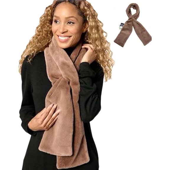 Faux Fur Scarf With Hidden Zipper Pocket for Cell Phone and Valuables, Cozy Wrap Secure Concealed Storage