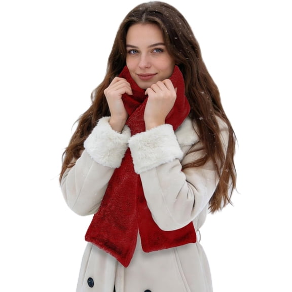 Faux Fur Scarf with Hidden Zipper Pocket for Women, Soft Cozy Warm Pocket Scarf for Cell Phone and Valuables