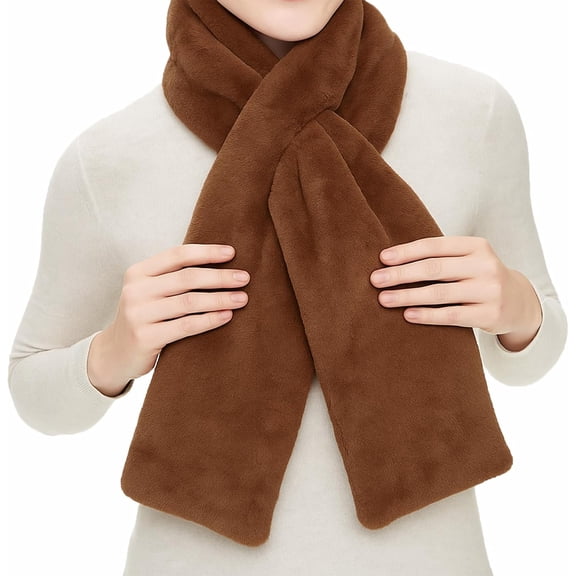 Faux Fur Scarf with Hidden Zipper Pocket for Women, Winter Warm Soft Neck Wrap for Hands-Free Carry