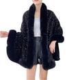 thumbnail image 1 of Faux Fur Shawl Cloak Cape for Women Winter Sequin Fur Coat Wedding Party Fur Stole Wraps for Evening Outwear Coat, 1 of 3