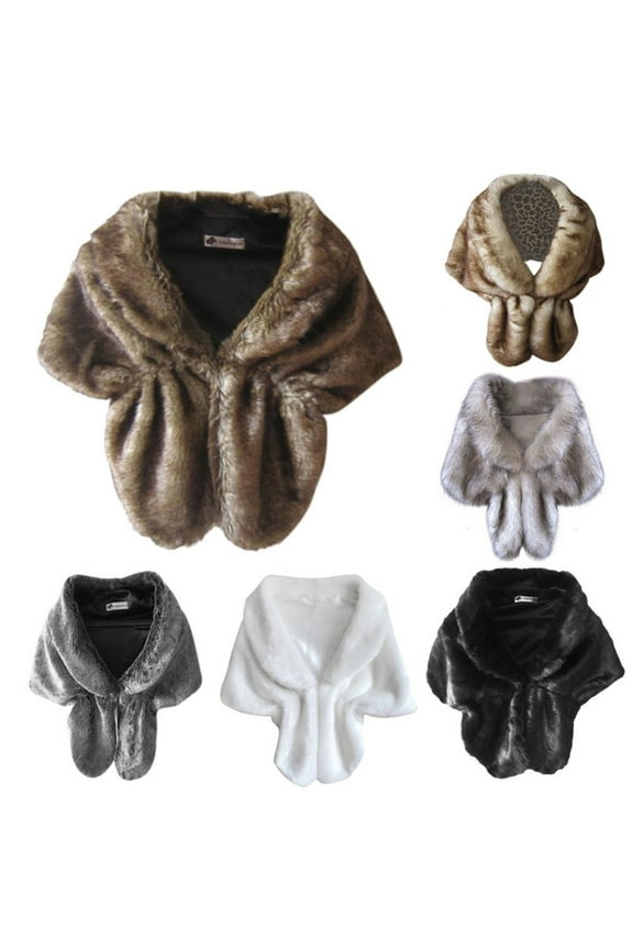 Faux Fur Shawl Wrap Stole Shrug Winter Bridal Wedding Cover Up, Women Luxury Faux Fur Coat Jackets Wrap Cape Shawl for Wedding Party