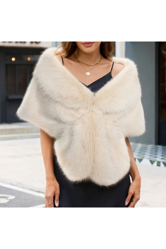 Faux Fur Shawl Wrap Winter Bridal Wedding Scarf Wrap Evening Party Cover Up for Women Beige Free