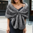 thumbnail image 1 of Faux Fur Shawl Wrap Winter Bridal Wedding Scarf Wrap Evening Party Cover Up for Women Gray Free, 1 of 3