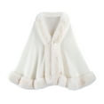 thumbnail image 1 of Faux Fur Shawl Wrap Winter Warm Knitted Cardigan Jacket Evening Dresses Cape for Women White One Size, 1 of 2