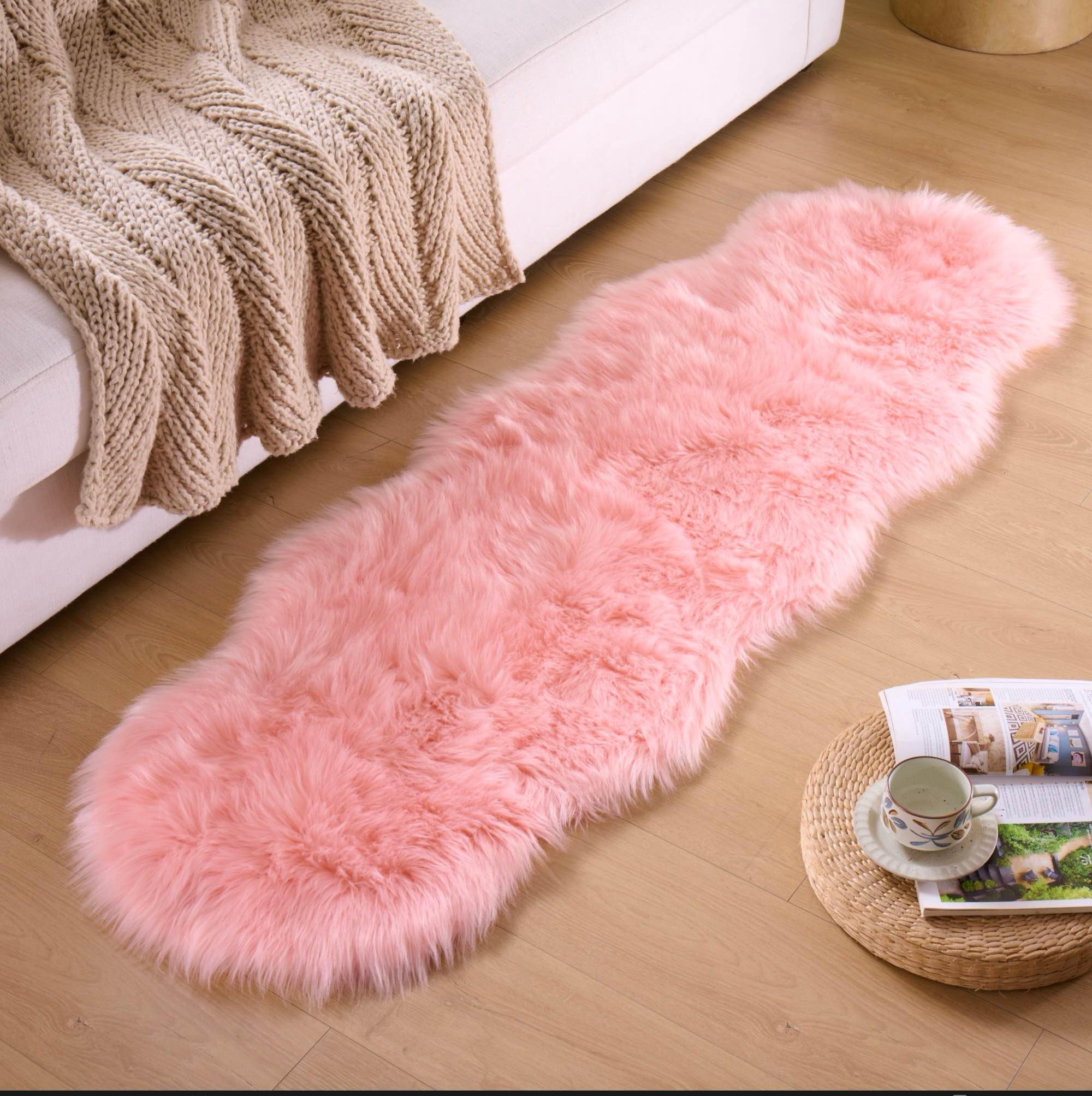 Faux Fur Sheepskin Runner Rug 2x6 ft Ultra Soft Shaggy Plush Fluffy ...