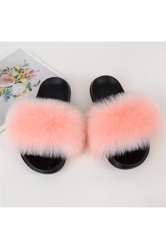 Faux Fur Slides for Women– Cozy & Plush Slip-On Slippers, Soft Indoor/Outdoor Comfort Sandals Big Size