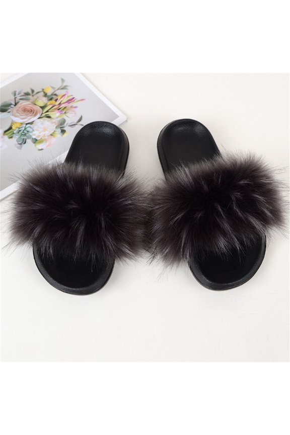 Faux Fur Slides for Women– Cozy & Plush Slip-On Slippers, Soft Indoor/Outdoor Comfort Sandals Big Size
