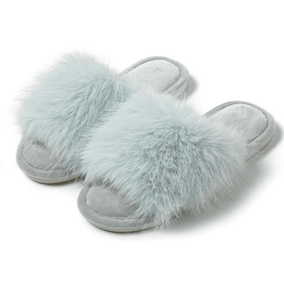 Faux Fur Slippers Memory Foam Slippers Ladies Fluffy Winter House Shoes Indoor Fuzzy Fluffy Slipper
