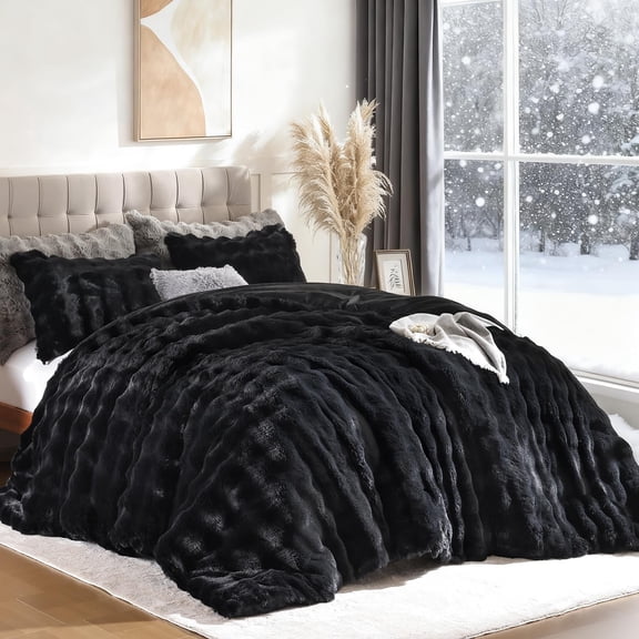 Faux Fur Soft Comforter Set, Fluffy Rabbit Fur Comforter