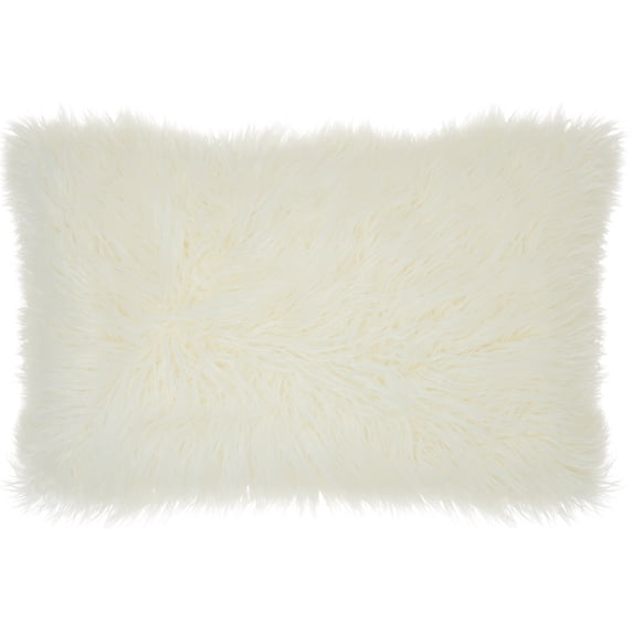 Faux Fur Solid White Decorative Throw Pillow , 14" x 24"