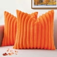 thumbnail image 1 of Faux Fur Spring Throw Pillow Covers 20x20 Set of 2, Decorative Soft Plush Striped Neutral Couch Pillow Covers with Velvet Back for Sofa, Bed, Living Room Home, Orange, 1 of 8