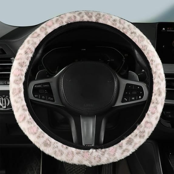 Faux Fur Steering Wheel Cover Leopard Print Elastic Grip Protector for Cars Trucks SUVs Winter Warm Driving Comfort Anti-Slip Universal Fit