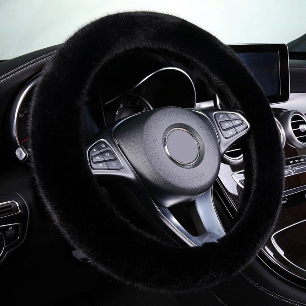 Faux Fur Steering Wheel Cover Wool Sheepskin Fluffy Fleece Warm And