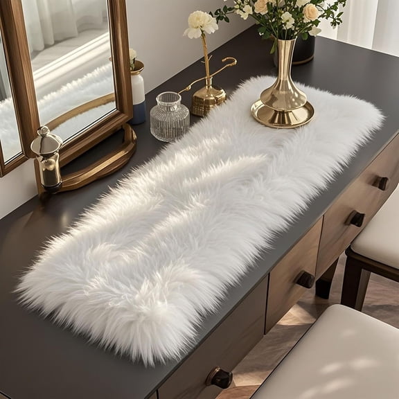 Faux Fur Table Runner for Table, White Fluffy Table Runner Furry Fur Touch for Dresser Cover Top, Faux Fur Table Runner for Coffee Table, Living Room 14 x 72 Inches