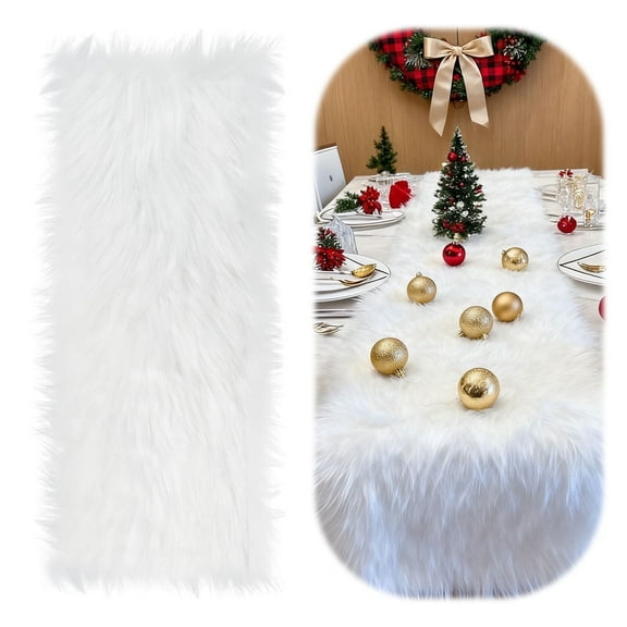 Faux Fur Table Runner -White Table Runner Luxury Soft Table Runners for Dining Tablefor Christmas Decor (11.8 x 47.2 Inch)