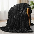 thumbnail image 1 of Faux Fur Throw Blanket, 1000GSM Fluffy Soft Bubble Blanket for Couch Bed, Cozy Plush Warm and Thick Blanket, Fuzzy Rabbit Lola Throw for Living Room Bedroom 50''*60'' Black, 1 of 13