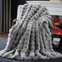 Faux Fur Throw Blanket, 1000GSM Fluffy Soft Bubble Blanket for Couch Bed, Cozy Plush Warm and Thick Blanket, Fuzzy Rabbit Lola Throw for Living Room Bedroom 50''*60'' Light Grey