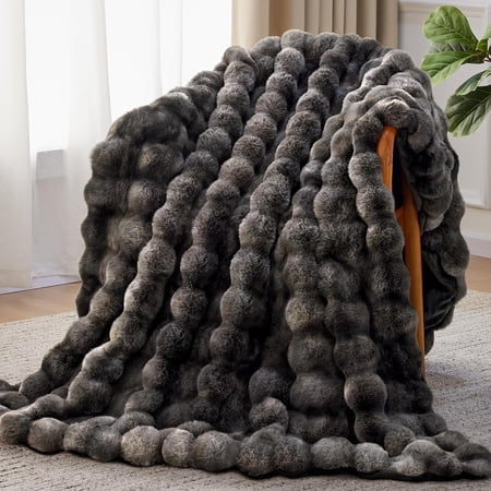 Faux Fur Throw Blanket, 1000GSM Fluffy Soft Bubble Blanket for Couch Bed, Cozy Plush Warm and Thick Blanket, Fuzzy Rabbit Lola Throw for Living Room Bedroom 50''*60'' Tie-dye Grey
