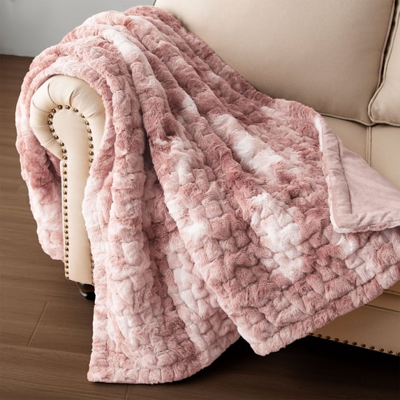 Faux Fur Throw Blanket, 50" x 60" Soft Fluffy Plush Thick Blankets, Comfy Cozy Mink Blanket for Couch Sofa Bedroom Live Room, Pink