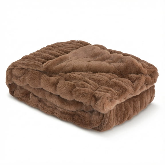 Faux Fur Throw Blanket - 50x60 Inch Luxury Rouched Design - Soft Plush Blanket for Couch, Sofa, and Bed - Premium Warm Cozy Home Decor - Brown
