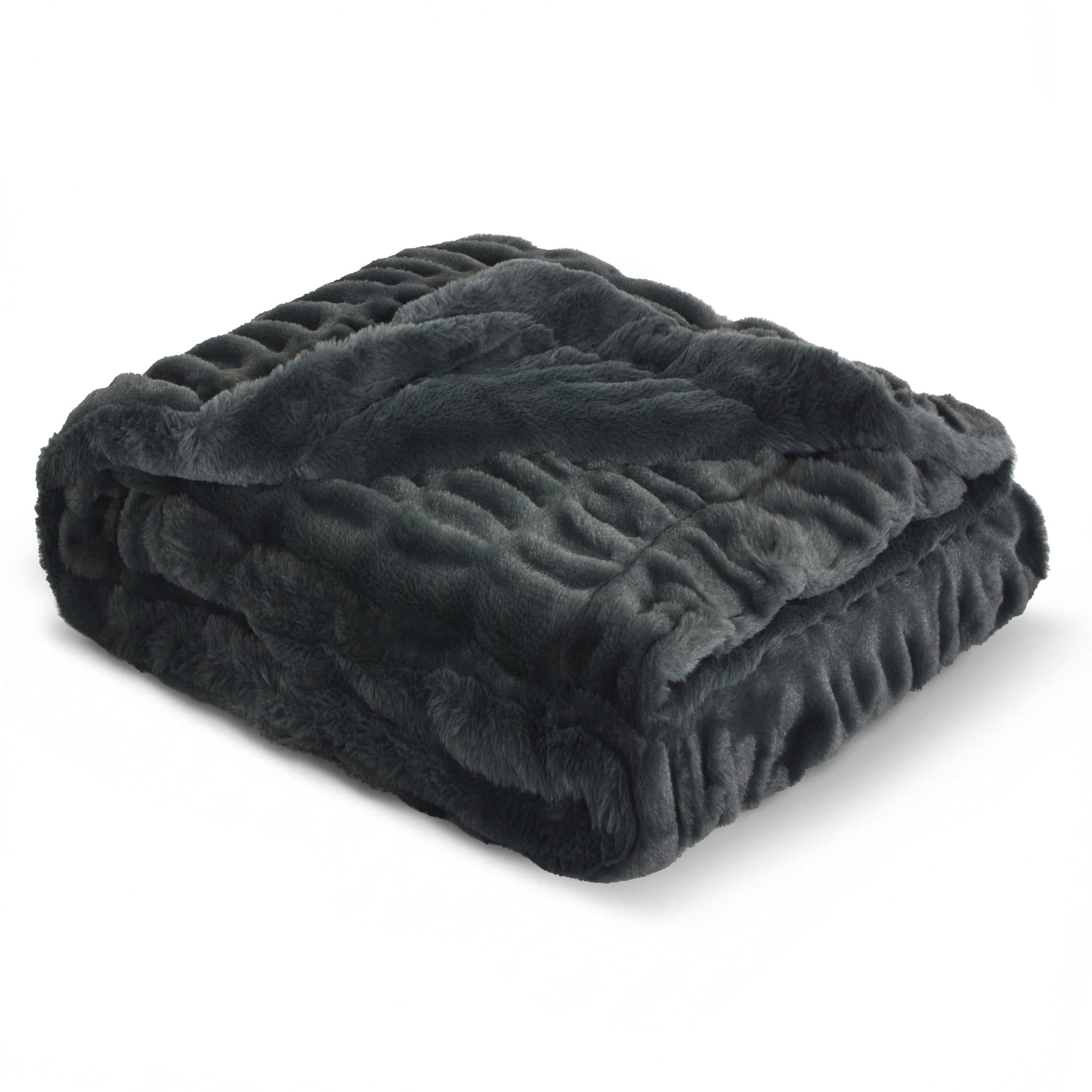 Faux Fur Throw Blanket - 50x60 Inch Luxury Rouched Design - Soft Plush Blanket for Couch, Sofa, and Bed - Premium Warm Cozy Home Decor - Grey