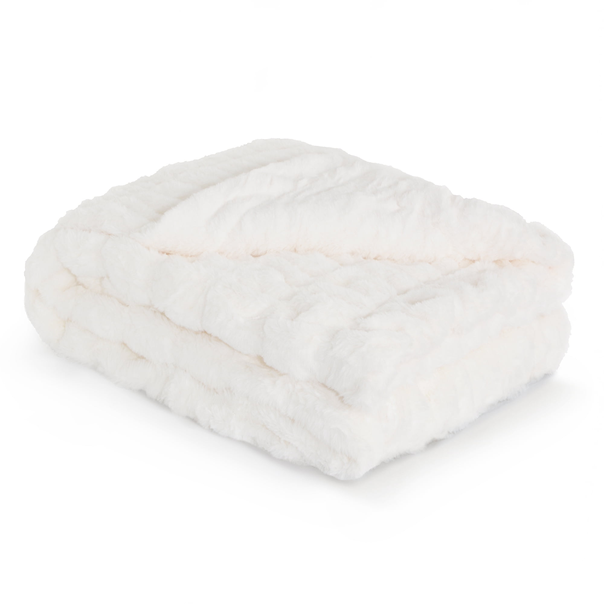 Faux Fur Throw Blanket - 50x60 Inch Luxury Rouched Design - Soft Plush Blanket for Couch, Sofa, and Bed - Premium Warm Cozy Home Decor - White