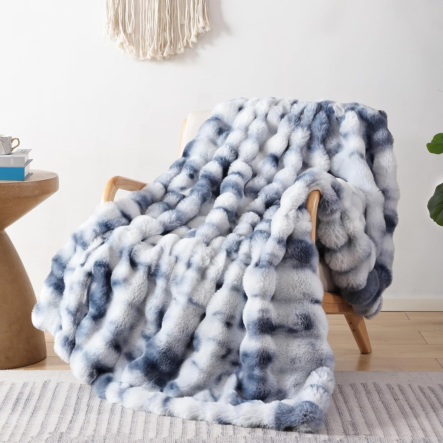 Faux Fur Throw Blanket for Couch Rabbit Fleece - Tie-dye Grey Fluffy ...