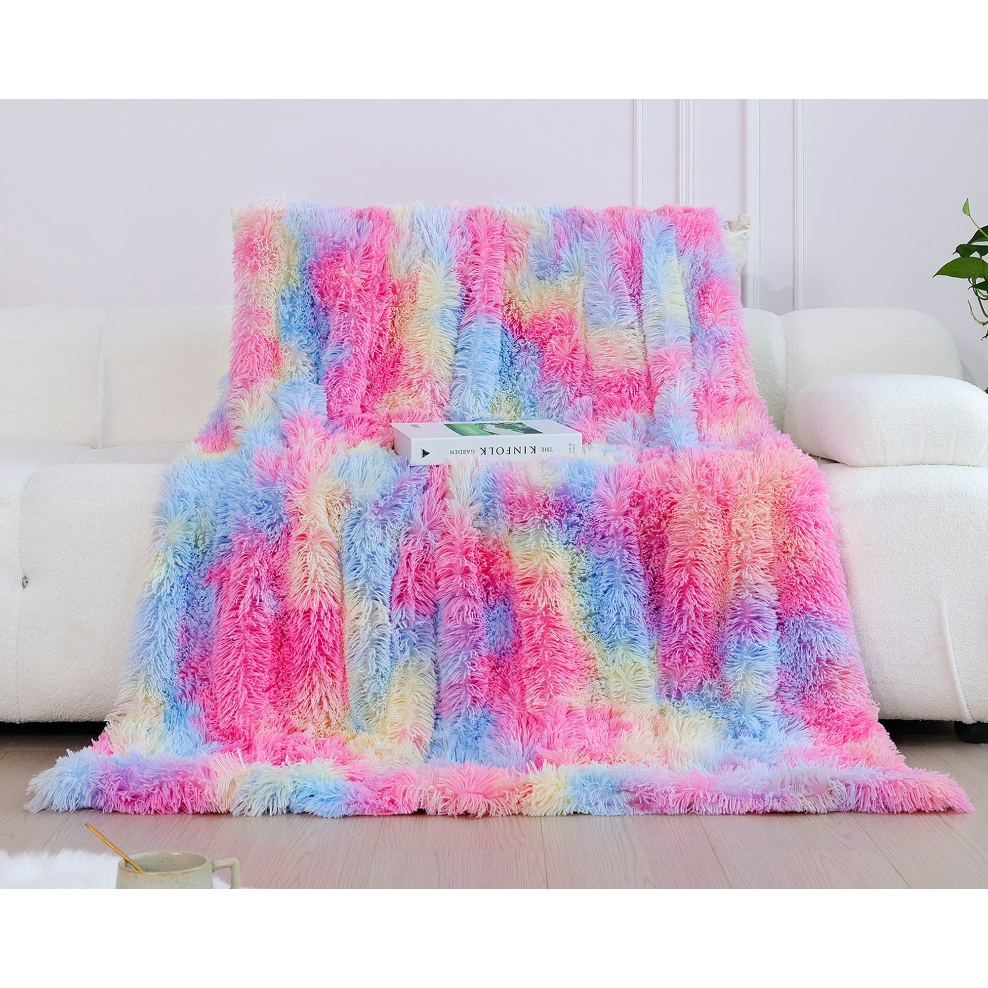 Faux Fur Throw Blanket Each One is The Only Rainbow Blanket, Fluffy