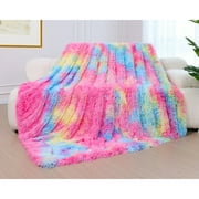 Faux Fur Throw Blanket -Each One is The Only Rainbow Blanket, Fluffy Blanket 80"×90", Tie dye Rainbow Blanket, Soft Cozy Blanket, Cute Decorative Couch Blanket, Bedspreads, Blankets for All Seasons