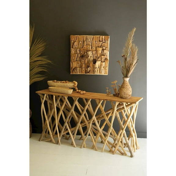 REPURPOSED TEAK WOOD BRANCHES CONSOLE TABLE
