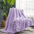 thumbnail image 1 of Faux Fur Throw Blanket for Couch, Cozy Warm Plush Striped Blanket for Sofa Bedroom Living Room, 50 * 60 Inches Lavender, 1 of 18