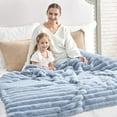 thumbnail image 1 of Faux Fur Throw Blanket for Couch, Cozy Warm Plush Striped Blanket for Sofa Bedroom Living Room, 90 * 90 Inches Light Blue, 1 of 17