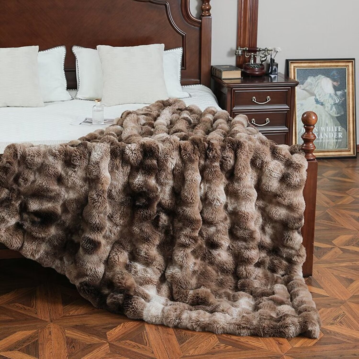 Taupe Faux Fur and Fleece Reversible Throw Blanket, 50 x 60 Inches