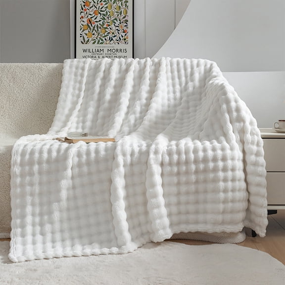 Faux Fur Throw Blanket for Couch Luxury Fluffy Thick Bubble Blanket Warm Cozy Throw for Bedroom Living Room, 27.5X39.3in,Beige