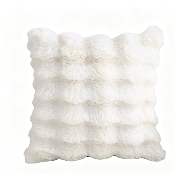 Faux Fur Throw Pillow, Fluffy Plush Bubble Cushion 18x18 with Zipper, Washable Decorative Furry Square Pillow for Sofa Couch Bed Office and Living Room Decor and Bedroom and Guest Room