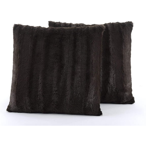 Faux Fur Throw Pillows - Decorative Pillows for Couch, Bed Throw Pillows, Chocolate Accent Pillows for Bedroom or Living Room Aesthetic, Set of 2 Furry Throw Pillows, 18x18