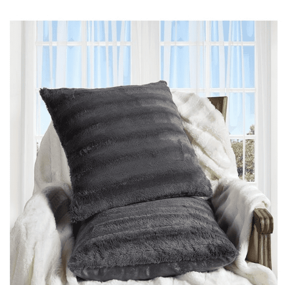 Faux Fur Throw Pillows - Decorative Pillows for Couch, Bed Throw Pillows, Grey Accent Pillows for Bedroom or Living Room Aesthetic, Set of 2 Furry Throw Pillows, 18x18